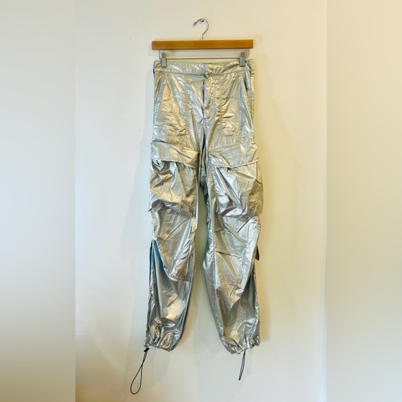 Zara | Metallic Silver Parachute Cargo Pants - Picture 2 of 13
